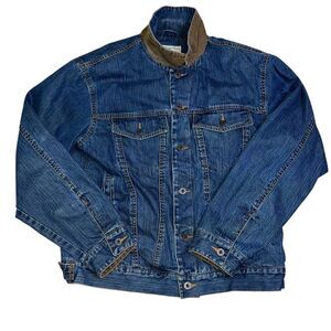 LL Bean Mens Medium Jacket Denim Blue Jean Cotton Flannel Lined Trucker Corduroy